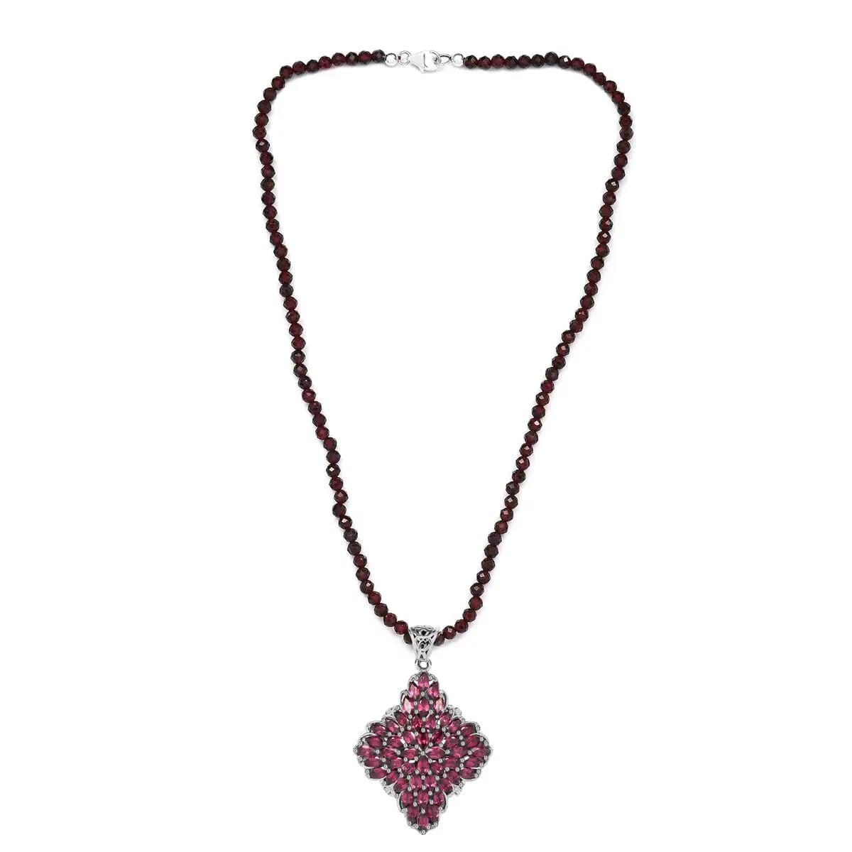 Sterling Silver| Elongated Pendant| Flower Pendant| Beaded Necklace 129.20 ctw (20 Inches) image number 4