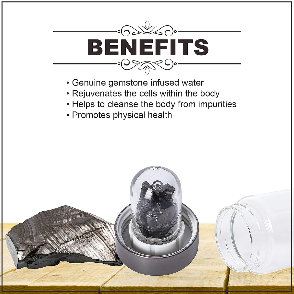 Water Bottle with Natural Elite Noble Shungite - Gunmetal image number 2