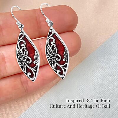 Bali Legacy Sponge Coral Dangle Drop Earrings in Sterling Silver, Carved Flower Earrings, Silver Jewelry For Women