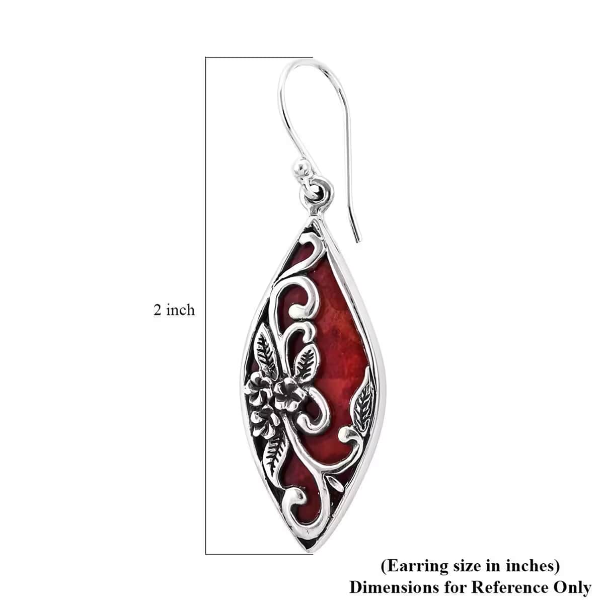 Bali Legacy Sponge Coral Dangle Drop Earrings in Sterling Silver, Carved Flower Earrings, Silver Jewelry For Women image number 7