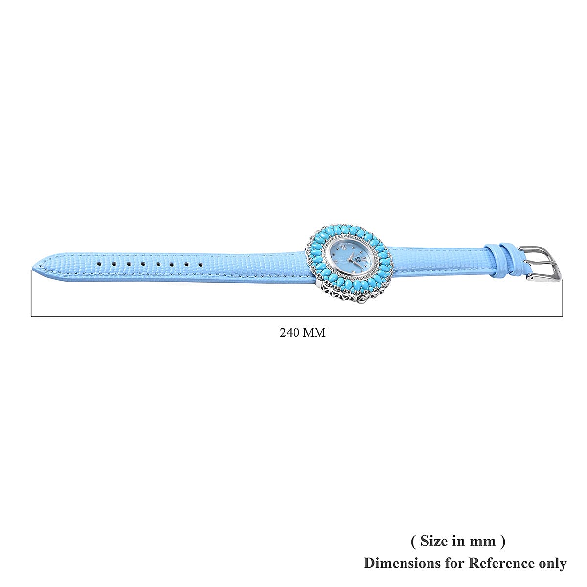 Eon 1962 Sleeping Beauty Turquoise and Zircon Swiss Movement Watch in Sterling Silver with Genuine Leather Band 9.24 ctw image number 5