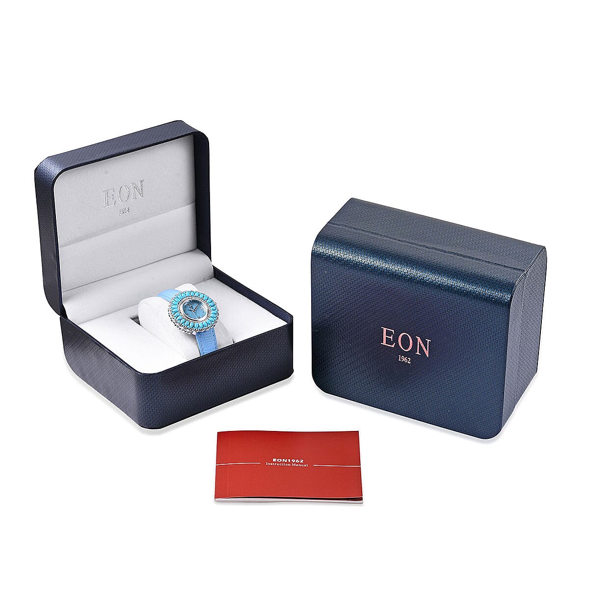 Eon 1962 Sleeping Beauty Turquoise and Zircon Swiss Movement Watch in Sterling Silver with Genuine Leather Band 9.24 ctw image number 6