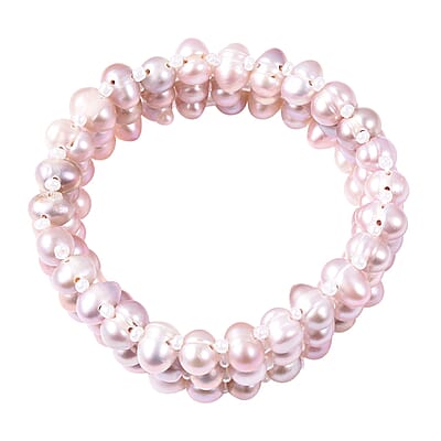 Purple Freshwater Pearl Three Row Beaded Stretch Bracelet