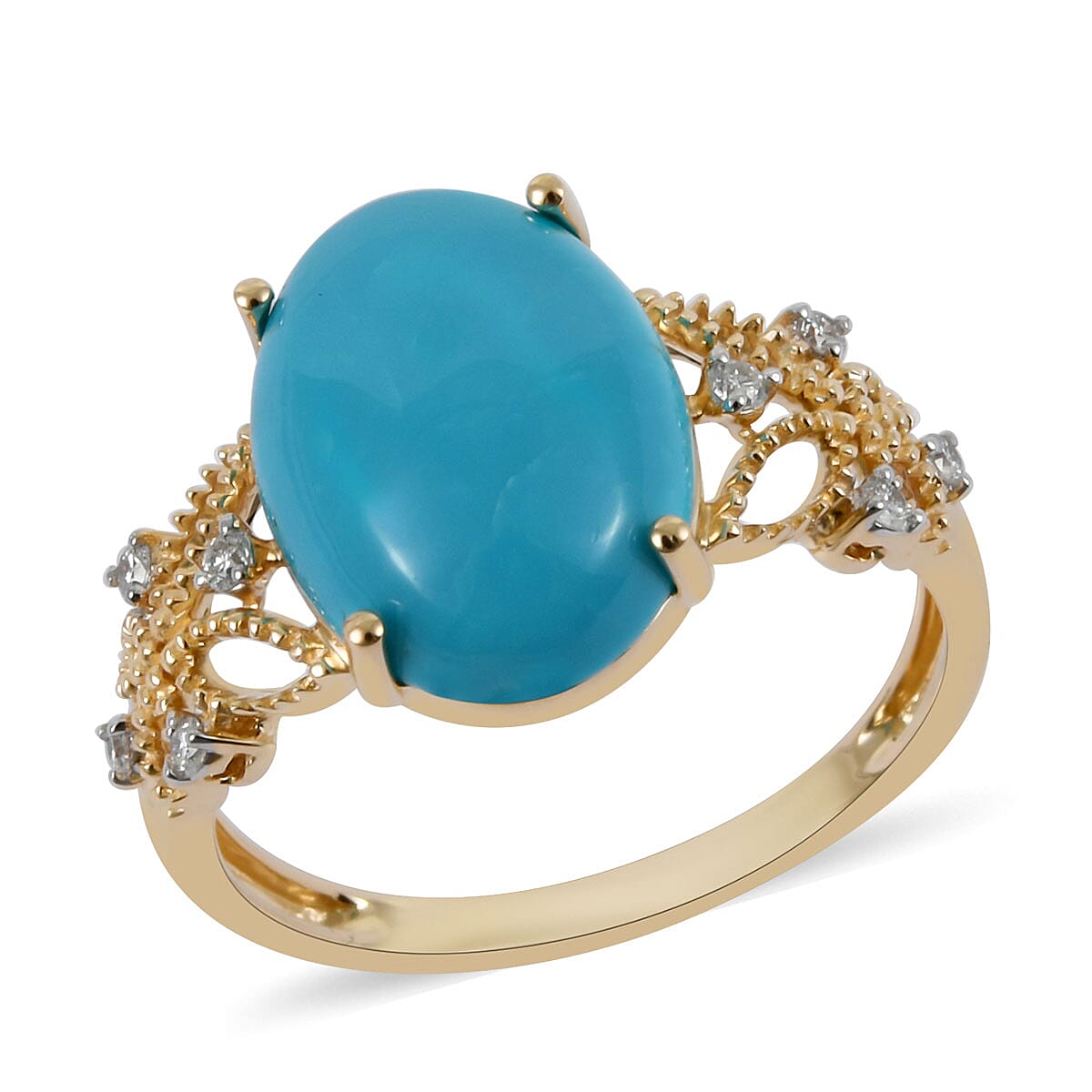 Iliana 18K Yellow Gold AAA Mined in America Arizona Sleeping Beauty Turquoise, Diamond (G-H, SI) Ring (Size 10.0) (3.24 g) 4.65 ctw