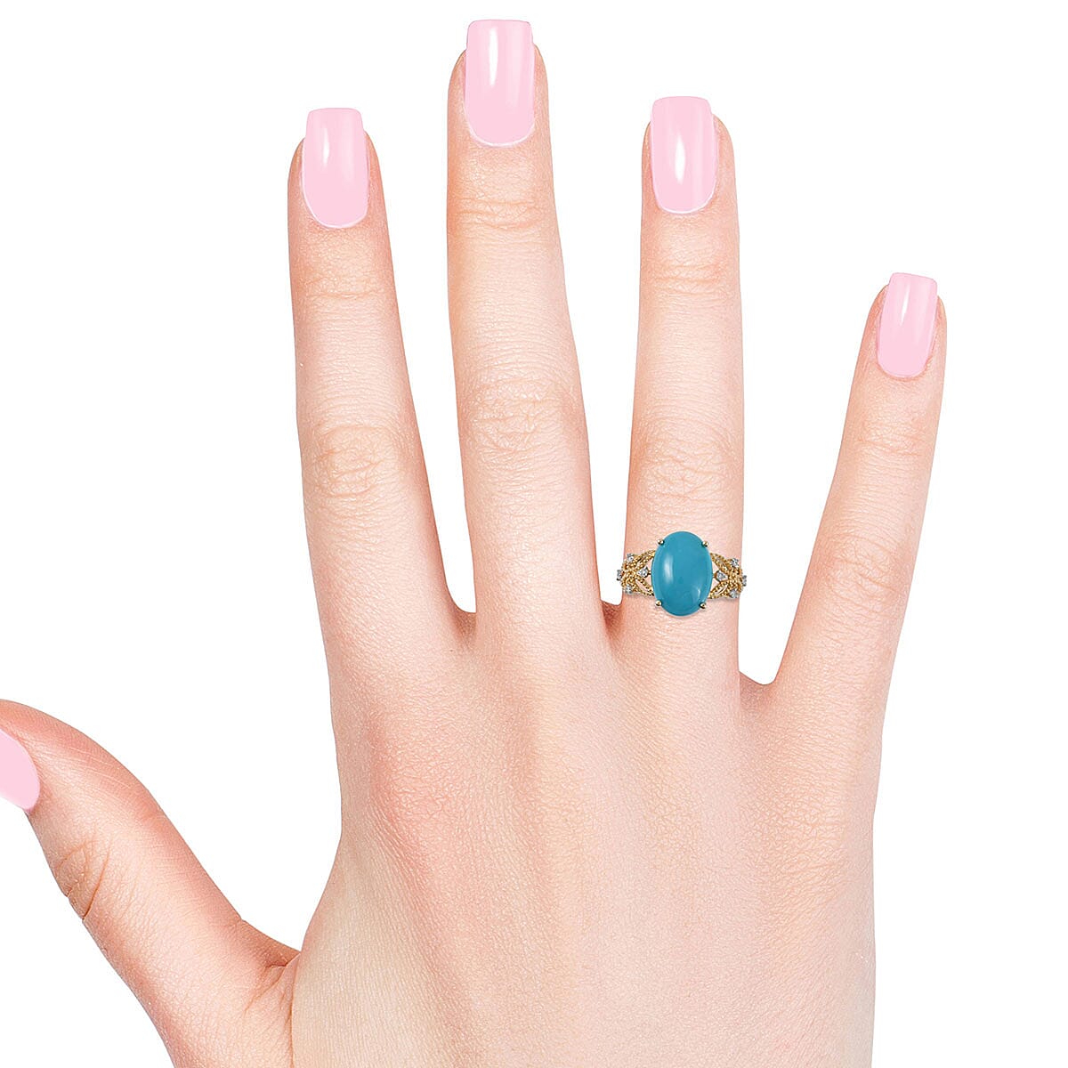 Iliana 18K Yellow Gold AAA Mined in America Arizona Sleeping Beauty Turquoise, Diamond (G-H, SI) Ring (Size 10.0) (3.24 g) 4.65 ctw