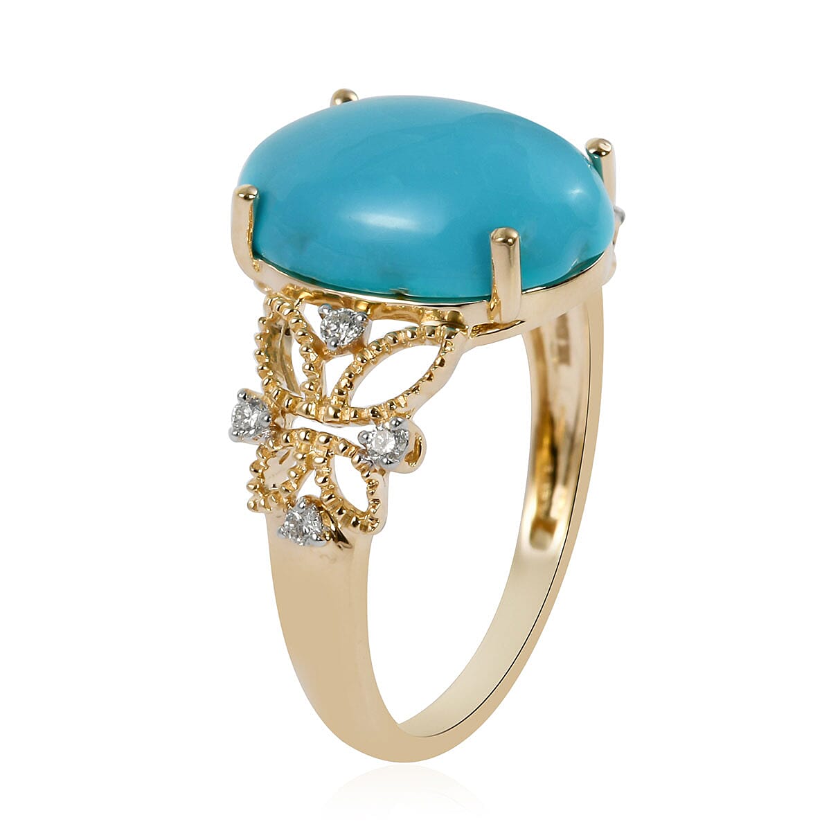 Iliana 18K Yellow Gold AAA Mined in America Arizona Sleeping Beauty Turquoise, Diamond (G-H, SI) Ring (Size 10.0) (3.24 g) 4.65 ctw