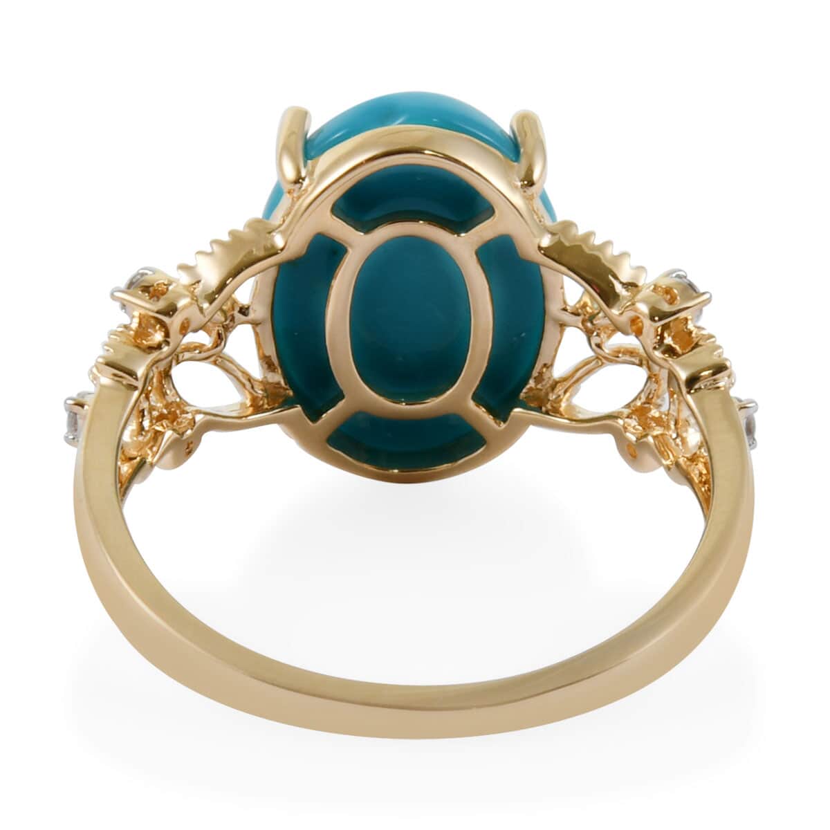Iliana 4.65 ctw AAA Mined in America Arizona Sleeping Beauty Turquoise and Diamond G-H SI Ring in 18K Yellow Gold 3.24 Grams (Size 8) image number 3