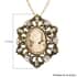 Cameo and White Austrian Crystal Pendant Necklace 24-26 Inches in Goldtone image number 4