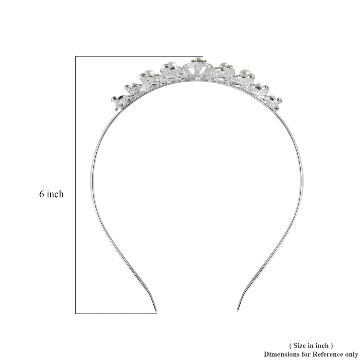 White Austrian Crystal, Pearl Beaded Crown Tiara in Silvertone image number 4