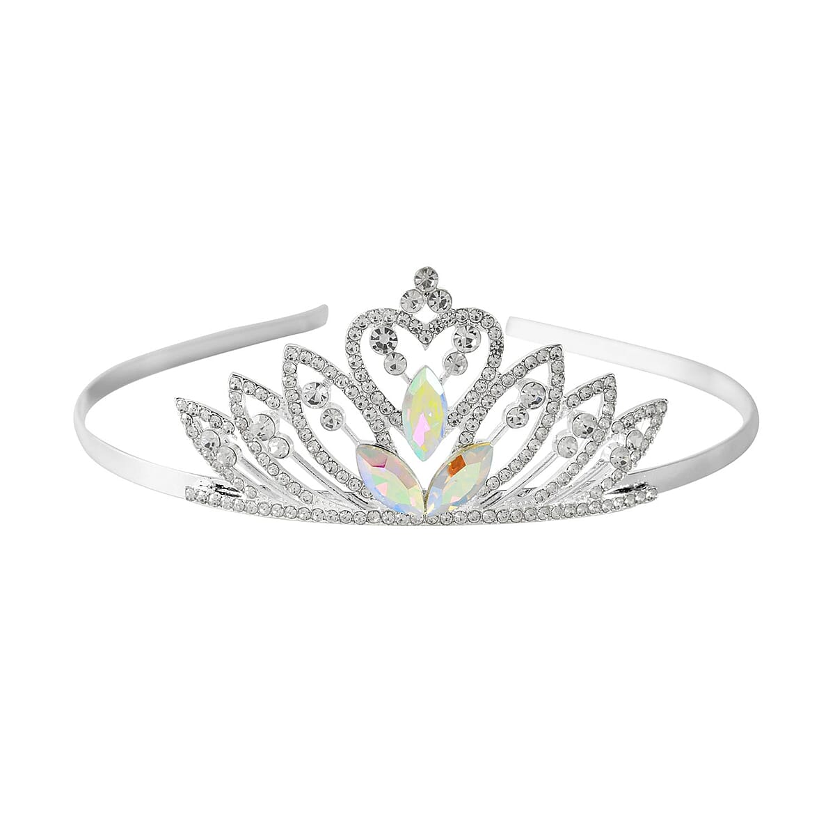 Buy White Austrian Crystal, Glass Crown Tiara in Silvertone  display picture 1