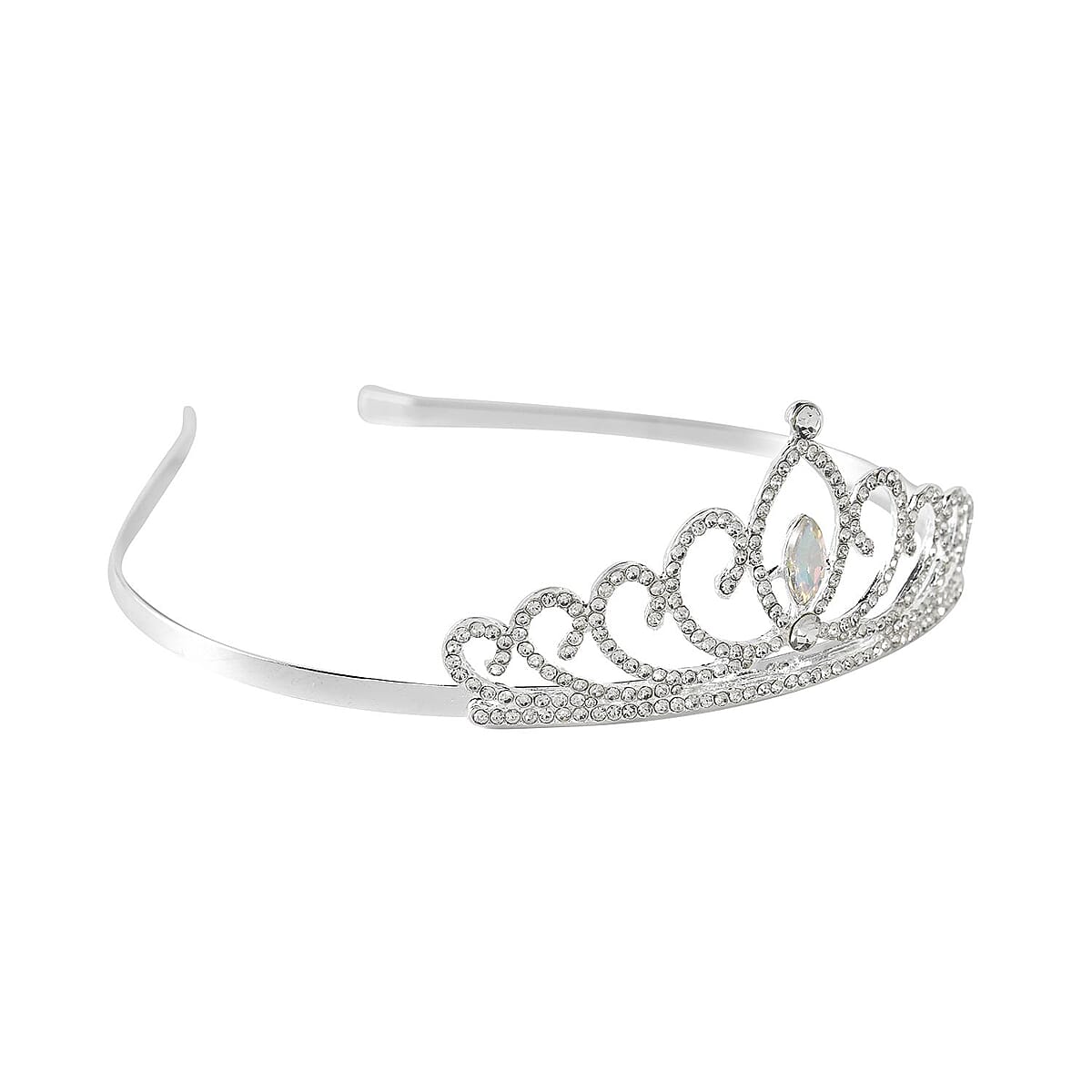 White Austrian Crystal, Glass Crown Tiara in Silvertone image number 2