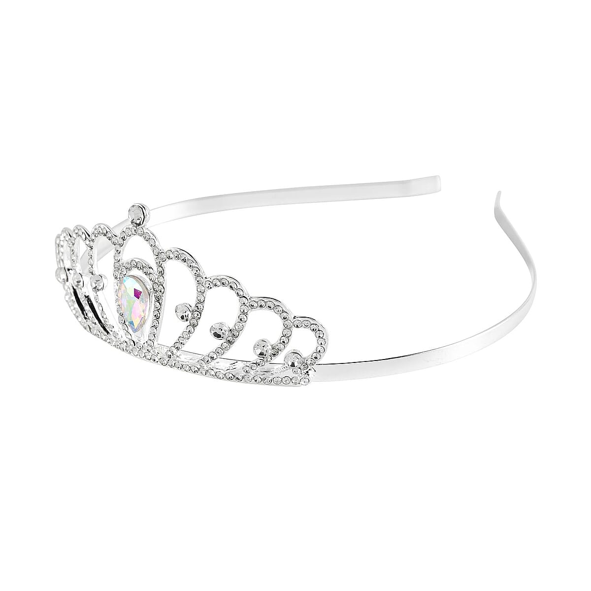 White Austrian Crystal, Glass Crown Tiara in Silvertone image number 2
