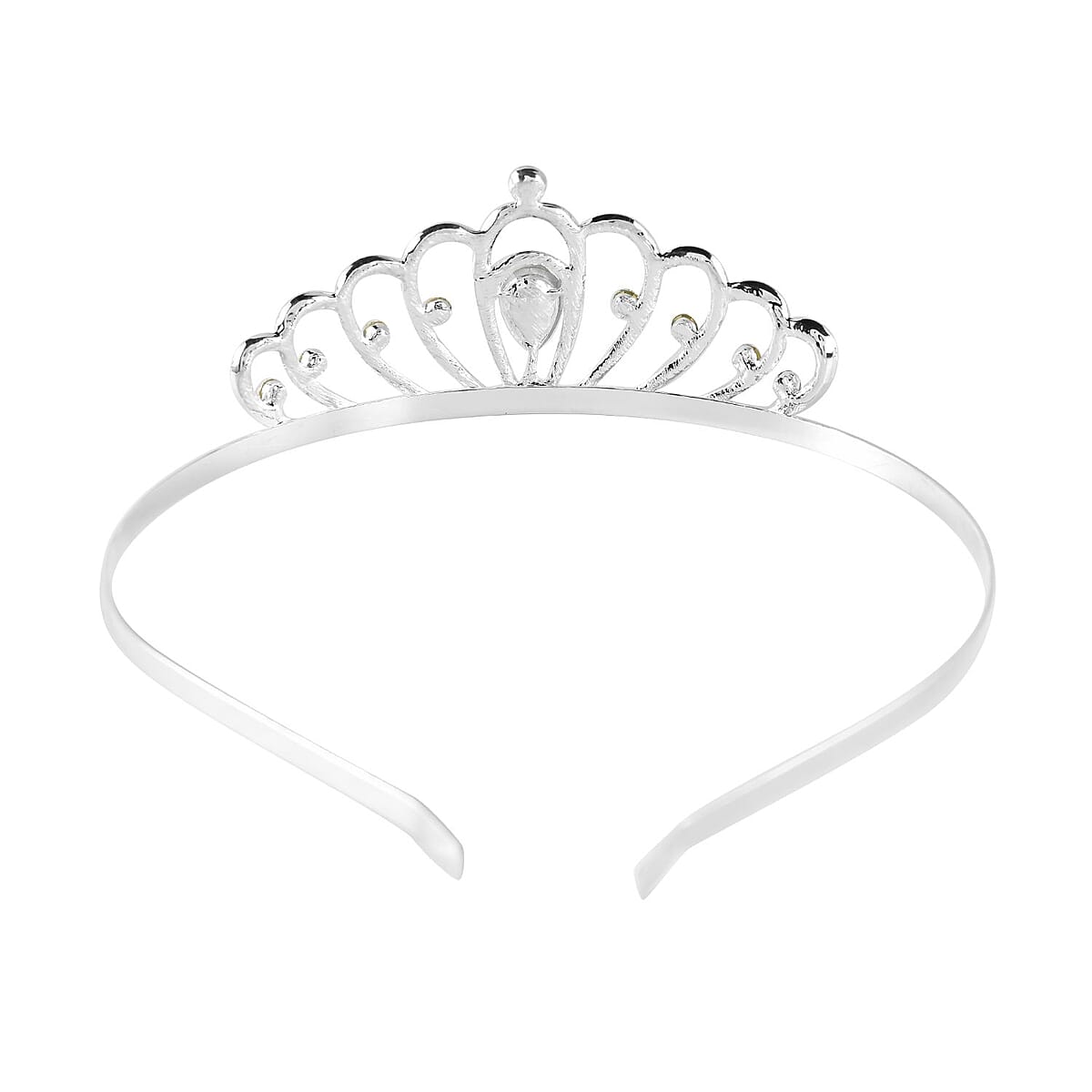 White Austrian Crystal, Glass Crown Tiara in Silvertone image number 3