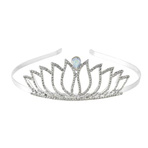 White Austrian Crystal, White Aurora Borealis Glass Crown Tiara in Silvertone