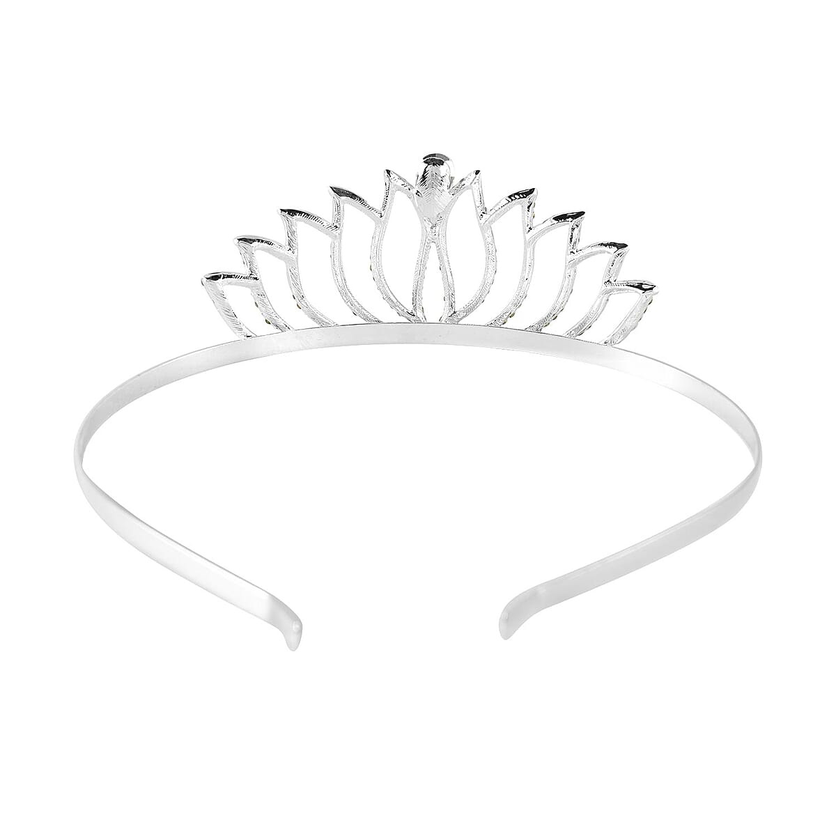 White Austrian Crystal, White Aurora Borealis Glass Crown Tiara in Silvertone image number 3