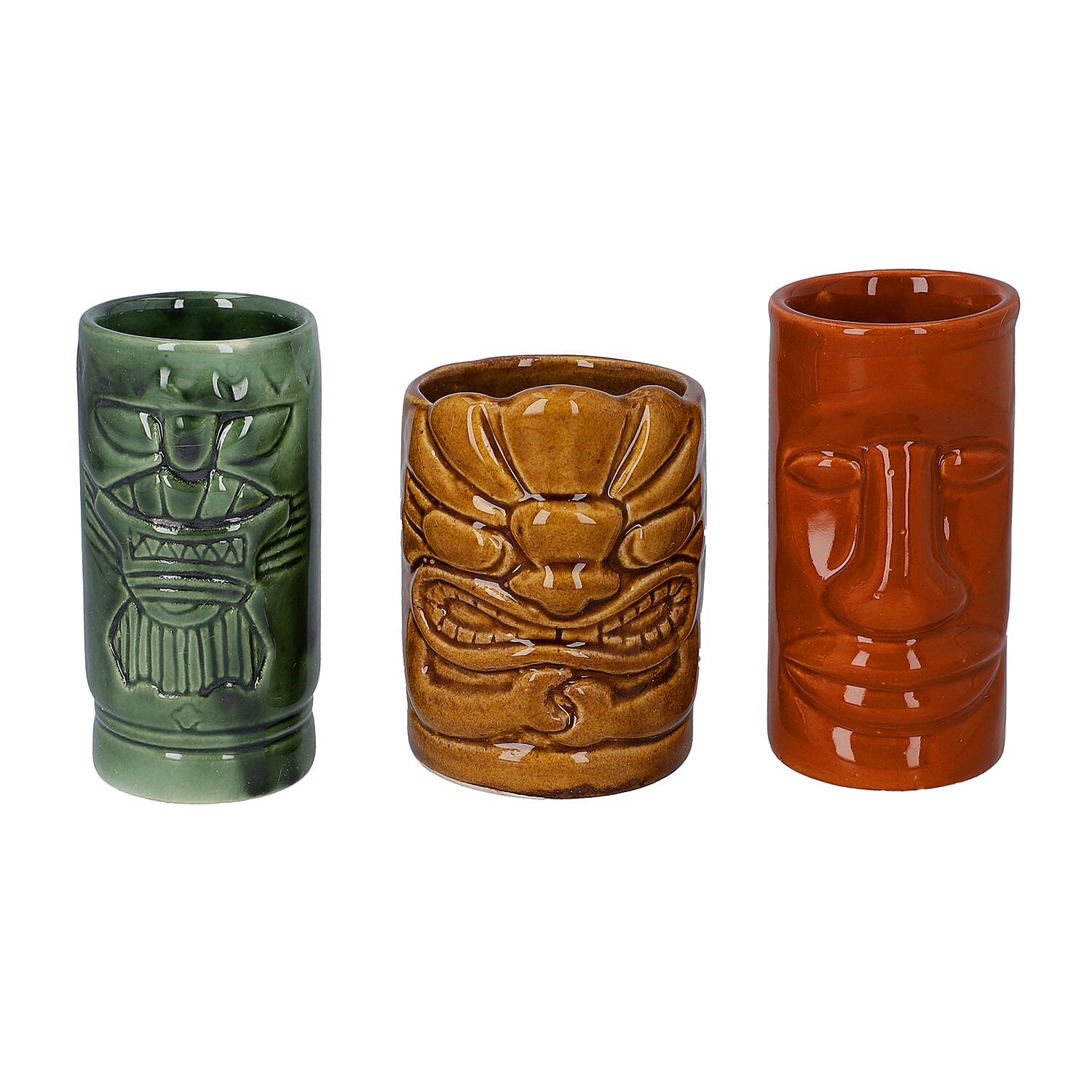 Set of 3 Multi Color Ceramics Tropical Hawaiian Tiki Mugs