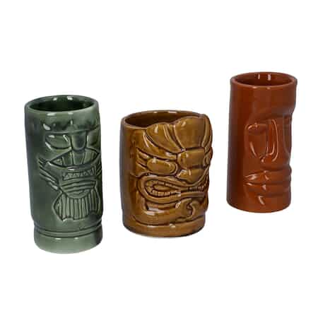 Set of 3 Multi Color Ceramics Tropical Hawaiian Tiki Mugs image number 3
