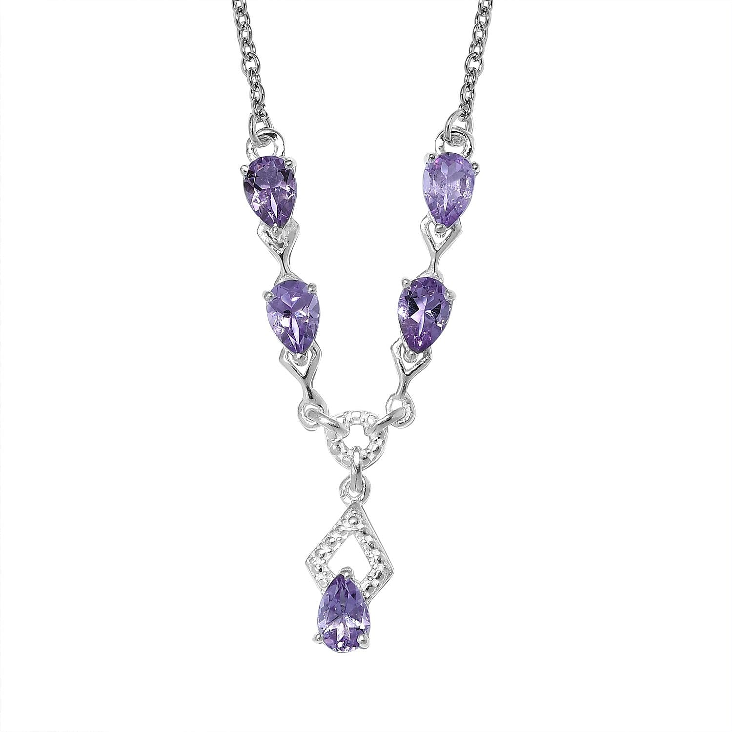 D'Joy Rose De France Amethyst 1.85 ctw Necklace 18 Inches in Sterling Silver and Stainless Steel 