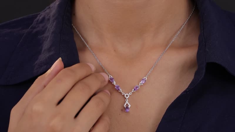 1.74 ctw Rose De France Amethyst Necklace 18 Inch in Stainless Steel & Sterling Silver