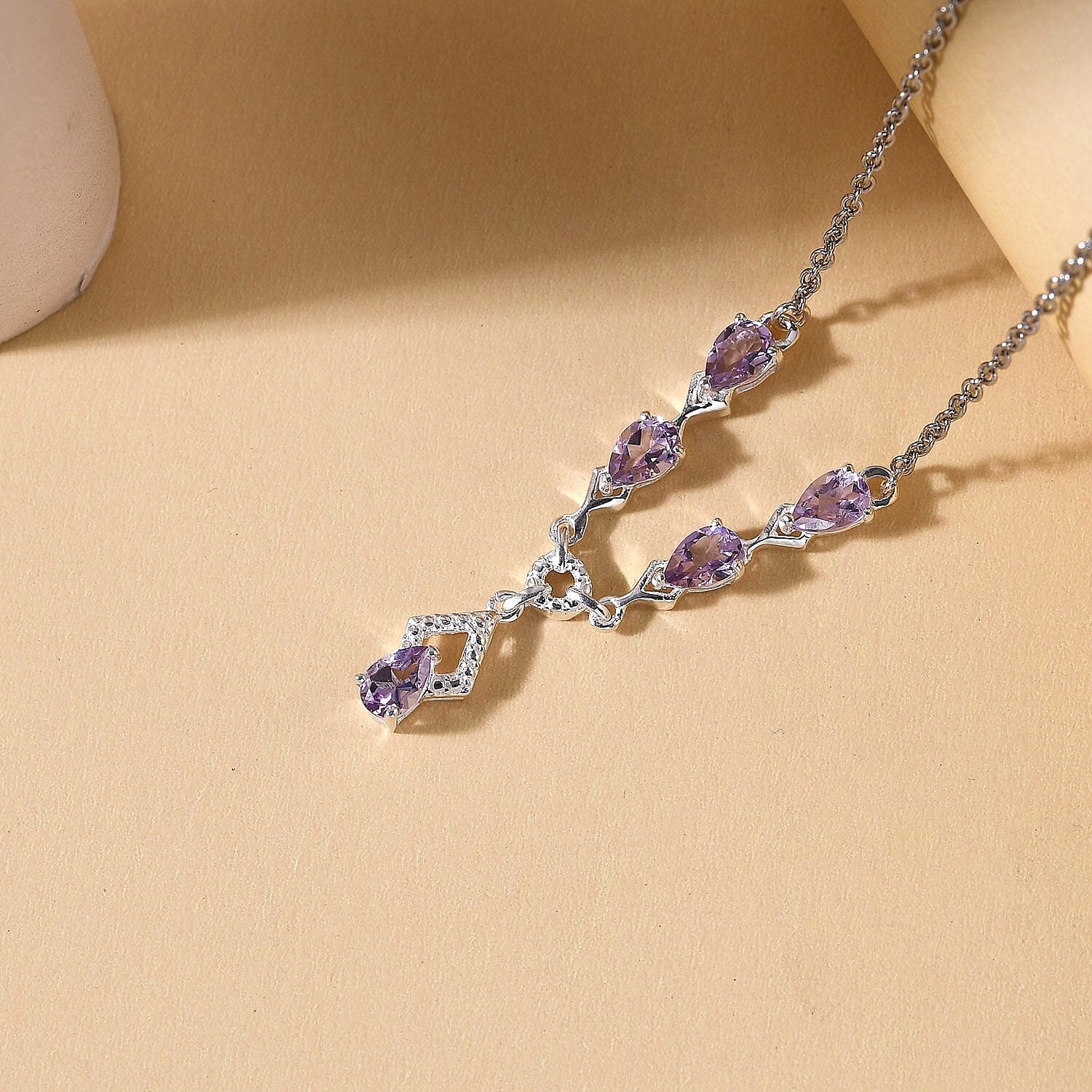 D'Joy Rose De France Amethyst 1.85 ctw Necklace 18 Inches in Sterling Silver and Stainless Steel 