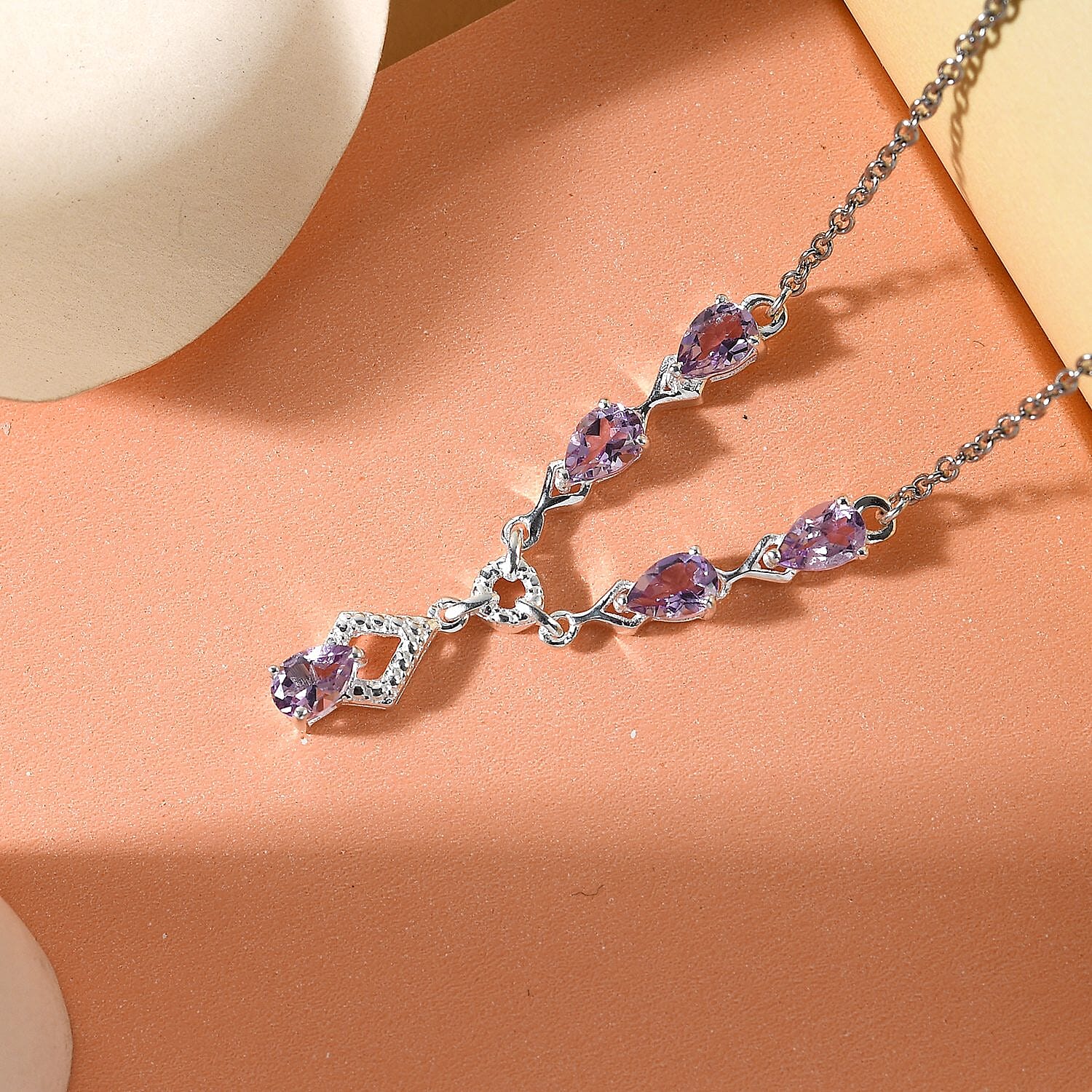 D'Joy Rose De France Amethyst 1.85 ctw Necklace 18 Inches in Sterling Silver and Stainless Steel 