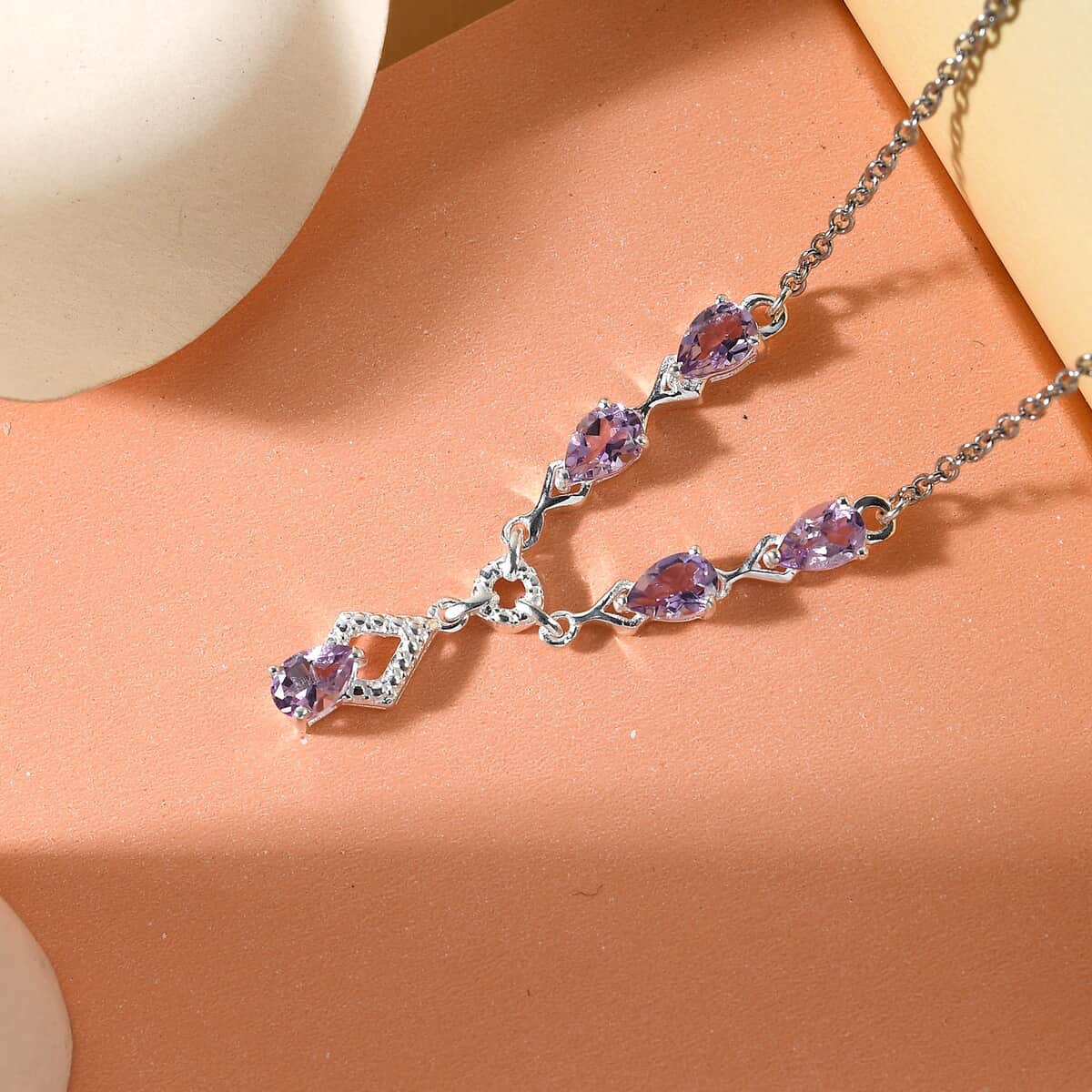 Rose De France Amethyst Necklace 18 Inches in Sterling Silver and Stainless Steel 1.85 ctw image number 4