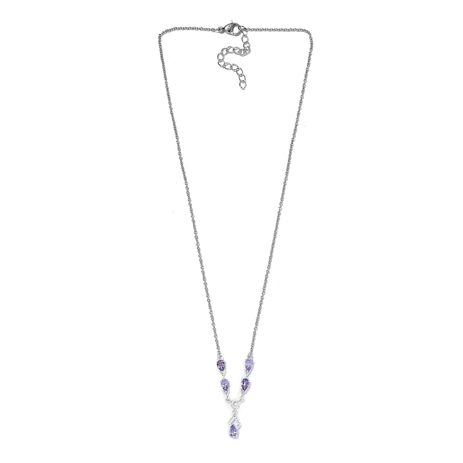 D'Joy Rose De France Amethyst 1.85 ctw Necklace 18 Inches in Sterling Silver and Stainless Steel 
