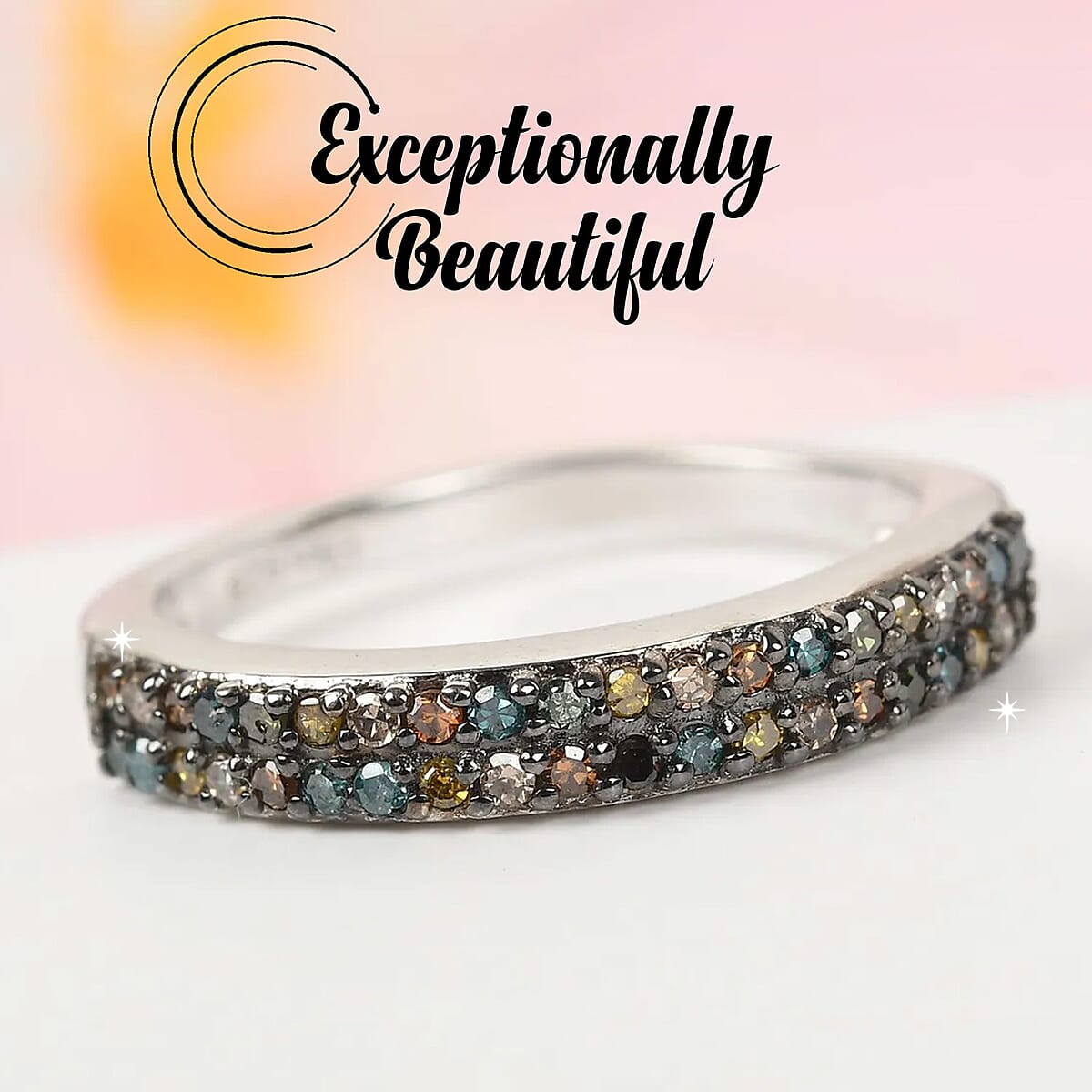 Doorbuster D'Joy Multi Diamond 0.25 ctw Double Row Band Ring in Rhodium Over Sterling Silver (Size 10.0) image number 1