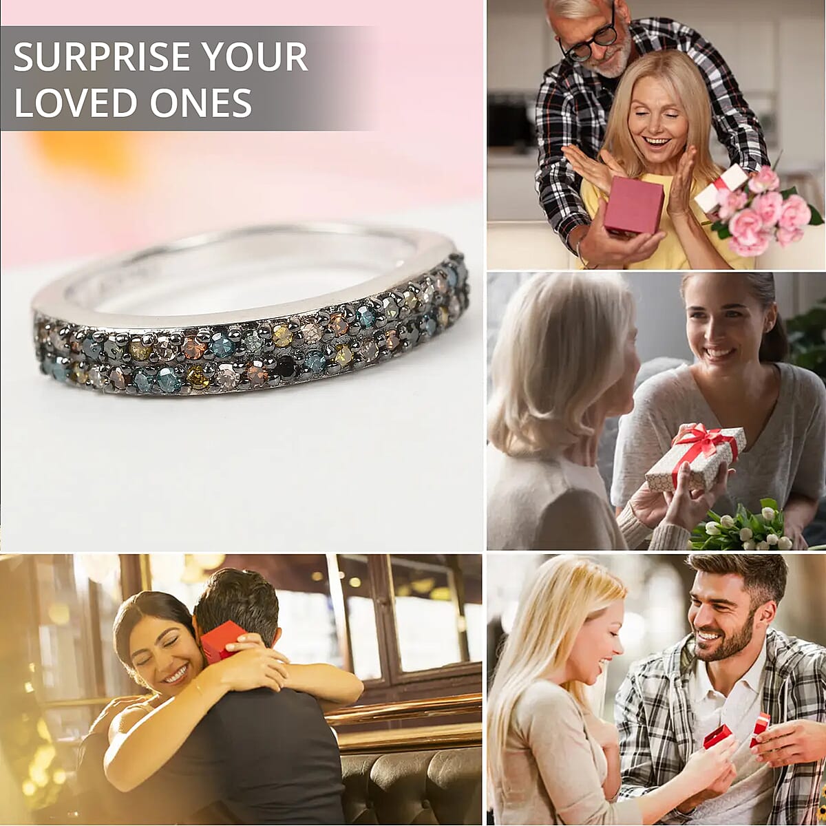 Doorbuster D'Joy Multi Diamond 0.25 ctw Double Row Band Ring in Rhodium Over Sterling Silver (Size 10.0) image number 3