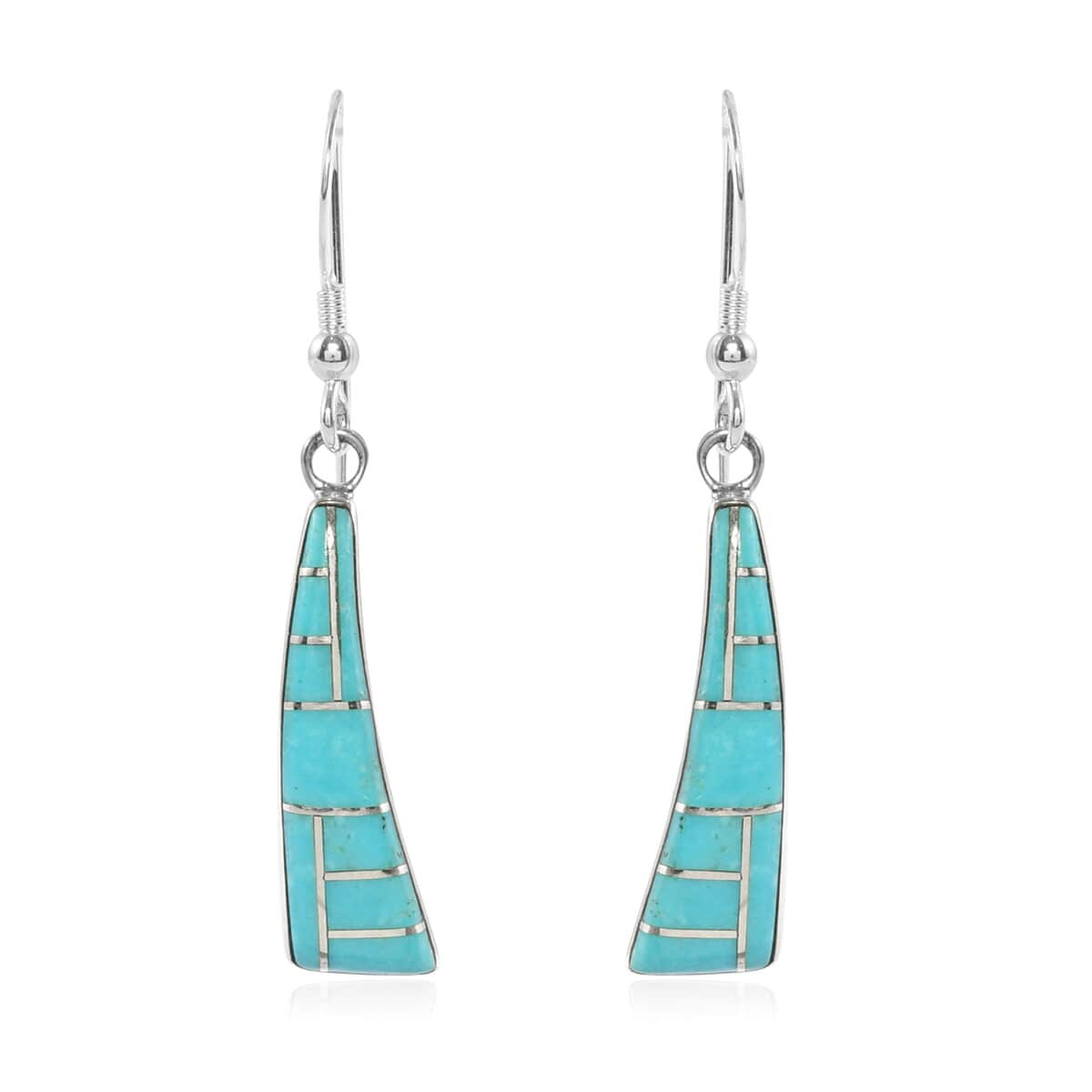 Santa Fe Style Kingman Turquoise Earrings in Sterling Silver 2.80 ctw image number 0