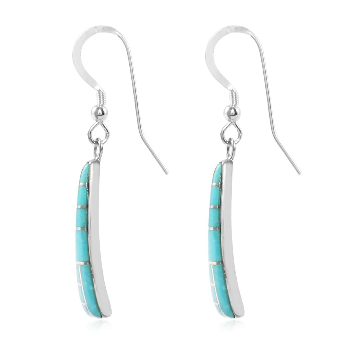 Santa Fe Style Kingman Turquoise Earrings in Sterling Silver 2.80 ctw image number 2