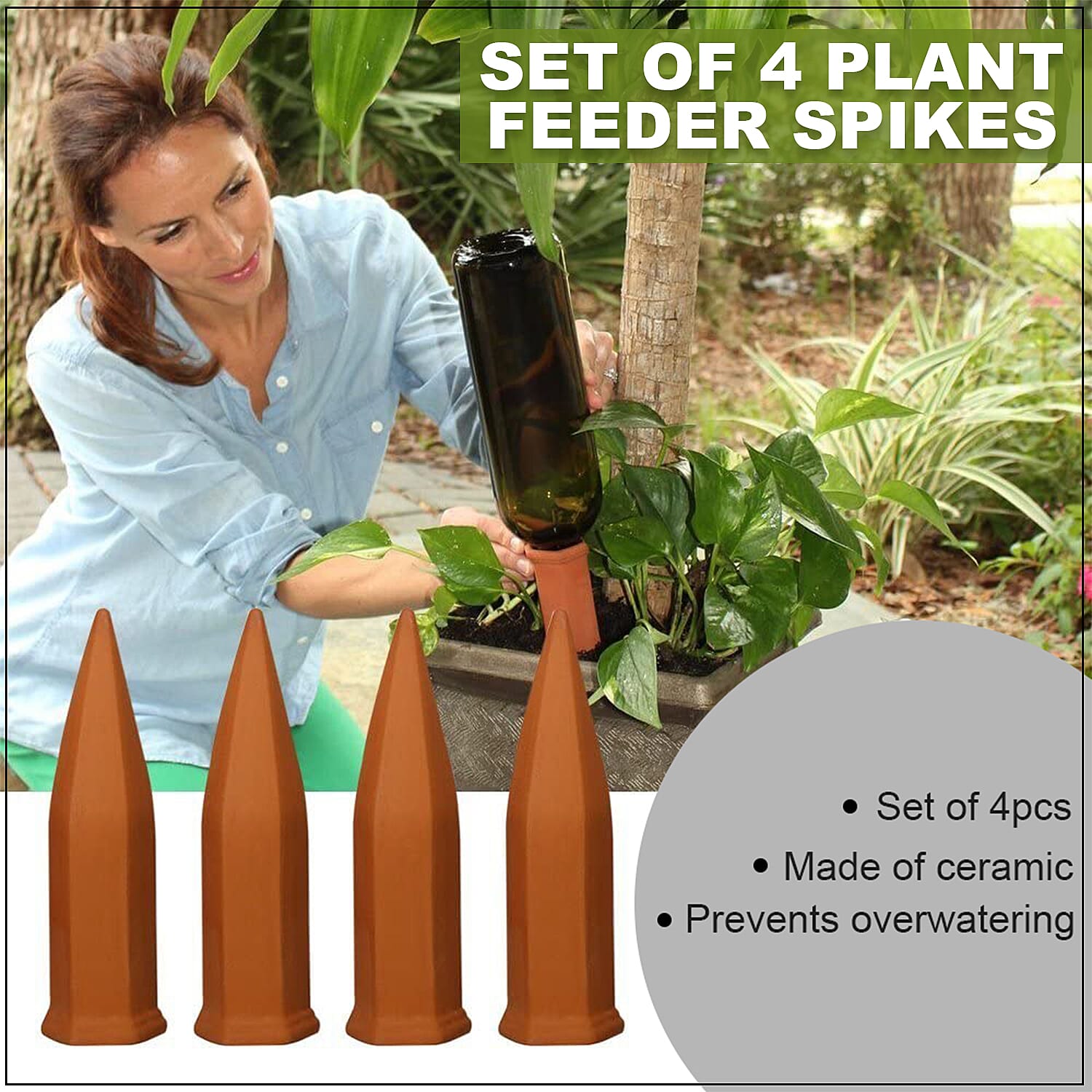 Handcrafted, Eco-friendly, Made In India, Drip irrigation set of 4 Terracotta Ceramic Self Watering Plant Feeder Spikes