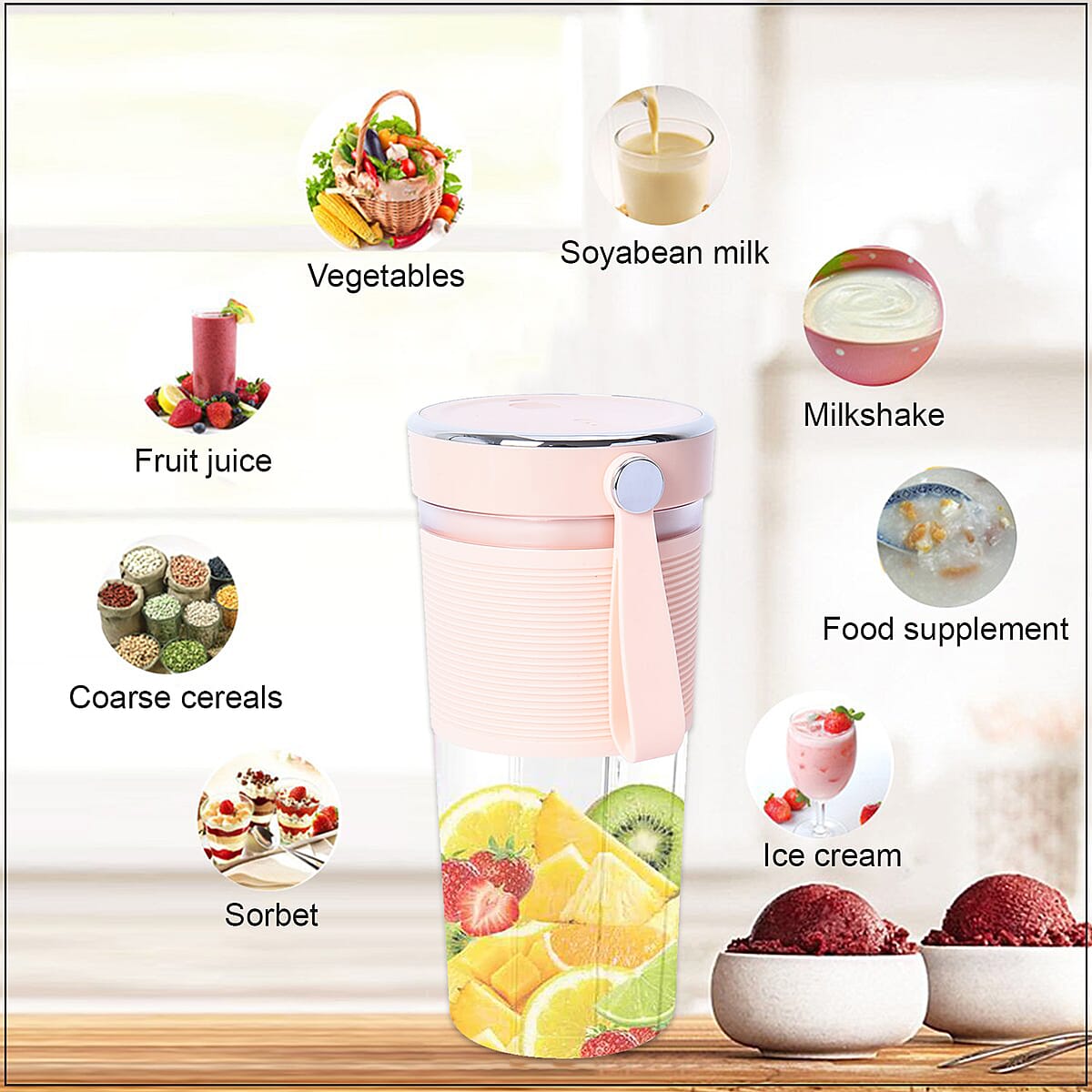 Pink Lightweight Portable Juicer Blender with USB image number 1