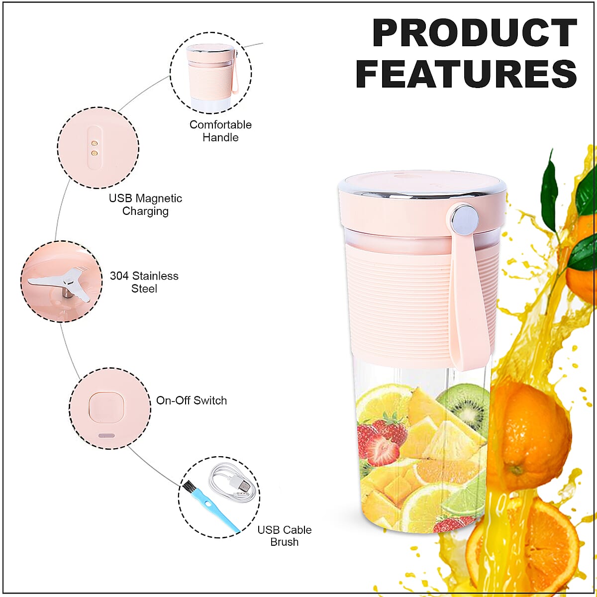 Pink Lightweight Portable Juicer Blender with USB image number 2