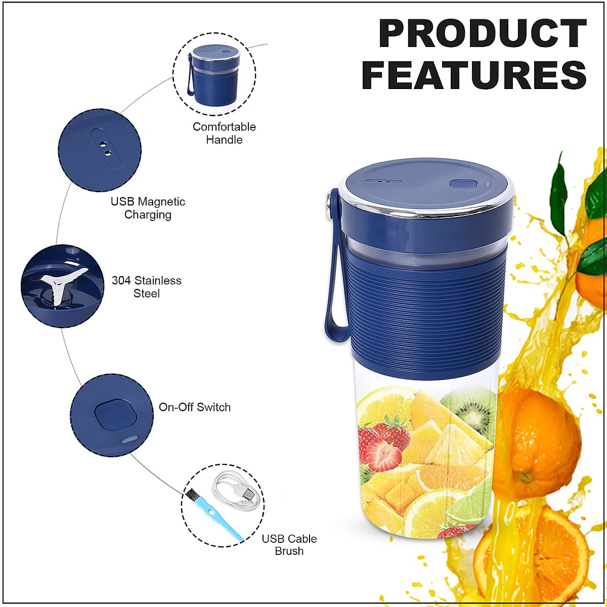 Blue Lightweight Portable Juicer Blender with USB image number 2