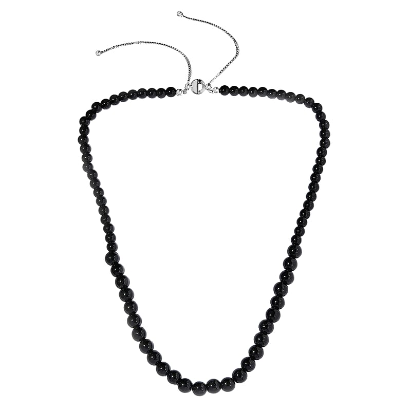 California Black Jade Bead Necklace in Sterling Silver, Bolo Necklace For Women, Beads Jewelry 171.50 ctw (20-26 Inches)