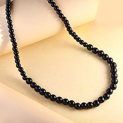 California Black Jade Bead Necklace in Sterling Silver, Bolo Necklace For Women, Beads Jewelry 171.50 ctw (20-26 Inches)