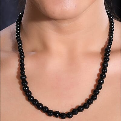 California Black Jade Bead Necklace in Sterling Silver, Bolo Necklace For Women, Beads Jewelry 171.50 ctw (20-26 Inches)