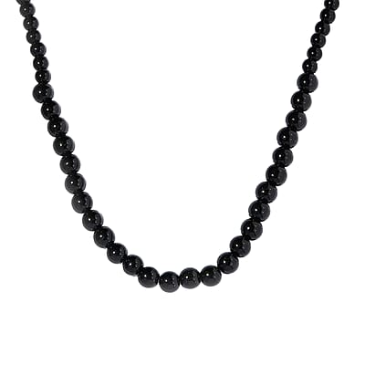 California Black Jade Bead Necklace in Sterling Silver, Bolo Necklace For Women, Beads Jewelry 171.50 ctw (20-26 Inches)