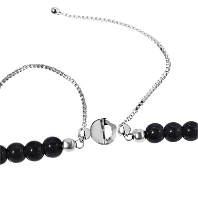California Black Jade Bead Necklace in Sterling Silver, Bolo Necklace For Women, Beads Jewelry 171.50 ctw (20-26 Inches)