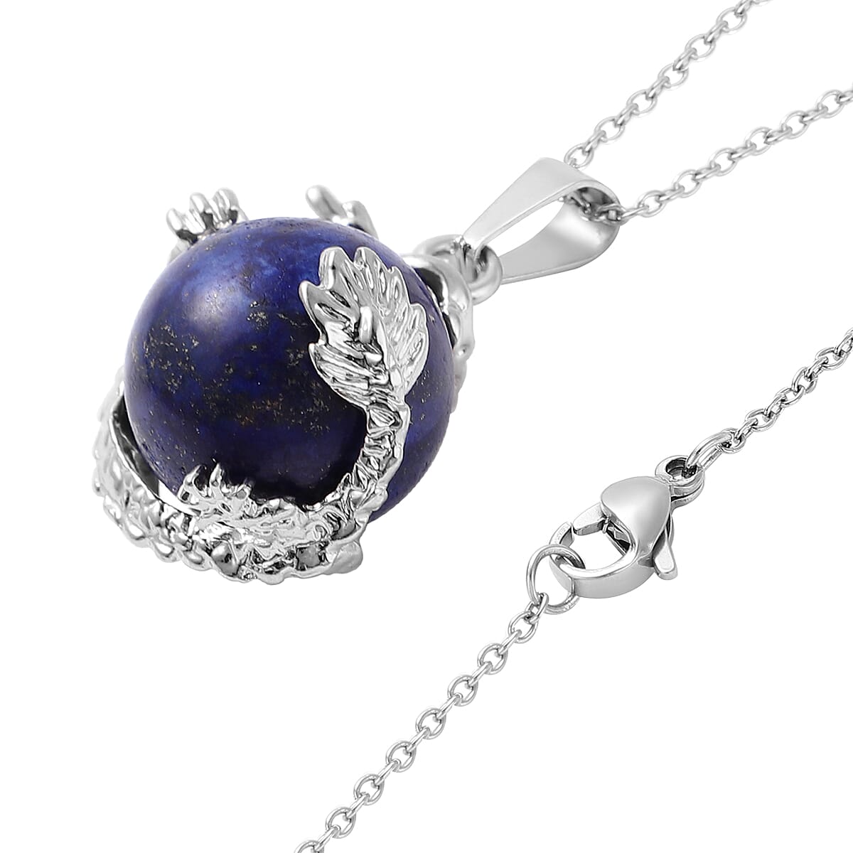 Lapis Lazuli Earrings and Pendant Necklace 24 Inches in Stainless Steel 105.00 ctw image number 3