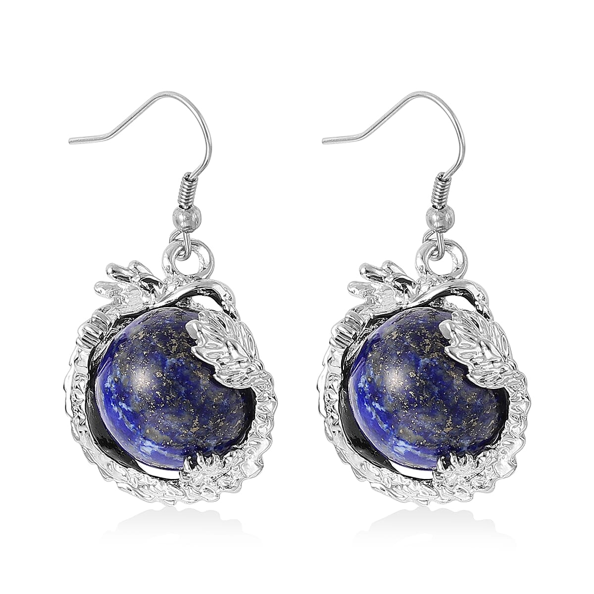 Lapis Lazuli Earrings and Pendant Necklace 24 Inches in Stainless Steel 105.00 ctw image number 4