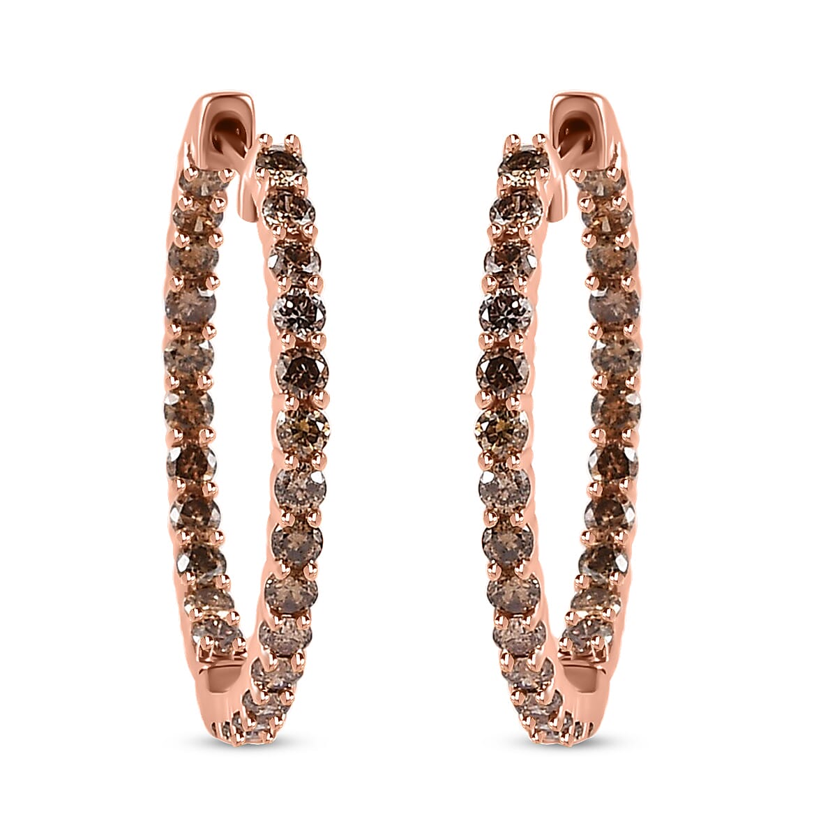 Luxoro Natural Champagne Diamond 2.00 ctw Inside Out Hoop Earrings in 10K Rose Gold image number 0