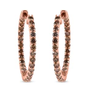 Luxoro 10K Rose Gold Natural Champagne Diamond Inside Out Hoop Earrings 2.00 ctw