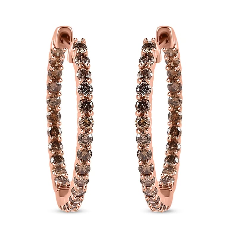 Luxoro Natural Champagne Diamond I3 2.00 ctw Inside Out Hoop Earrings in 10K Rose Gold