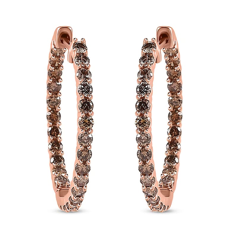 Luxoro Natural Champagne Diamond I3 2.00 ctw Inside Out Hoop Earrings in 10K Rose Gold