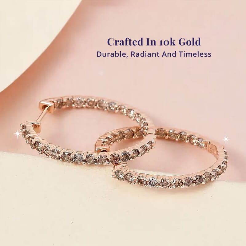 Luxoro Natural Champagne Diamond I3 2.00 ctw Inside Out Hoop Earrings in 10K Rose Gold