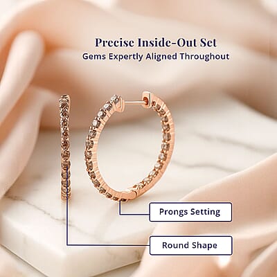 Luxoro Natural Champagne Diamond I3 2.00 ctw Inside Out Hoop Earrings in 10K Rose Gold