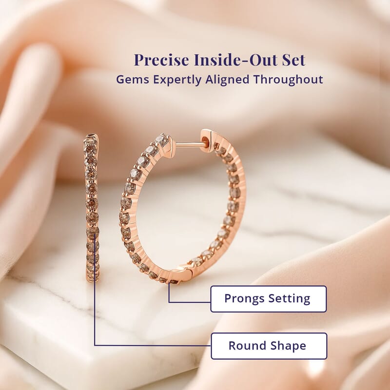 Luxoro Natural Champagne Diamond I3 2.00 ctw Inside Out Hoop Earrings in 10K Rose Gold