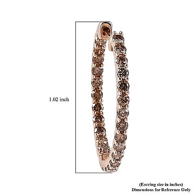 Luxoro Natural Champagne Diamond I3 2.00 ctw Inside Out Hoop Earrings in 10K Rose Gold
